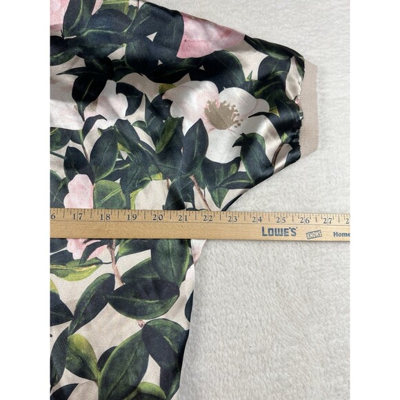 Sioni Women's Floral Palm Satin Print~ Short Sleeve Stretch Sweater Size Small * - Picture 2 of 6